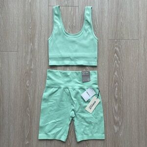 Forever 21 Activewear Seamless Biker Short Sports Bra Tank Set Bundle Mint Green